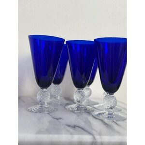 Hand-Blown Cobalt Blue Morgantown Ritz Blue Golf Ball Stem Goblets Set of 6